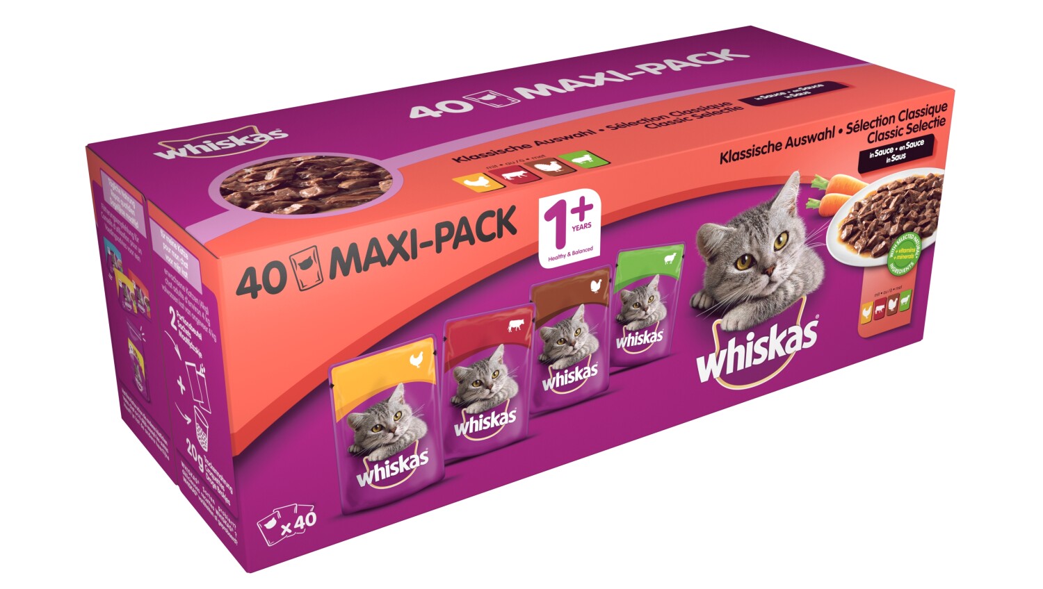 Whiskas Multi Pack Adult Vlees selectie in saus (40 stuks) Per verpakking