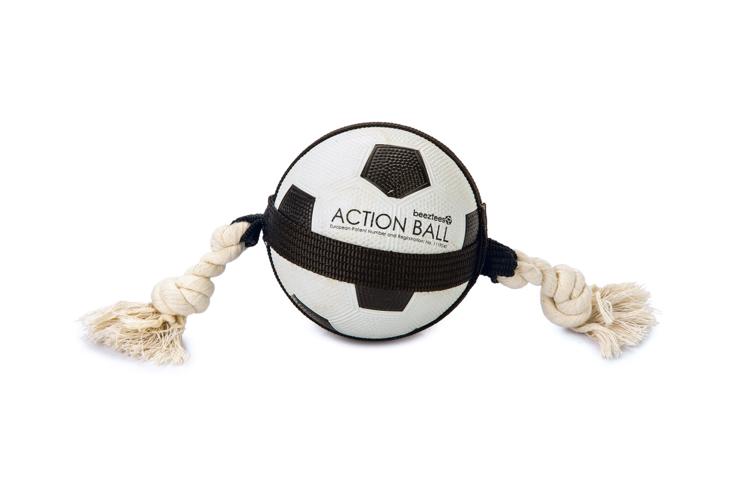 Afbeelding beeztees action voetbal met touw - hondenspeelgoed - 12,5 cm door Tuinadvies.be