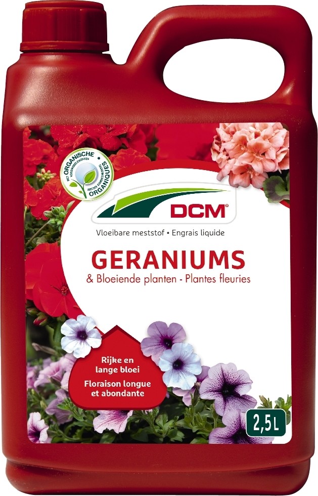 Afbeelding DCM Vloeibare Meststof Geraniums SurfiniaBloeiende Planten25 liter door Tuinadvies.be