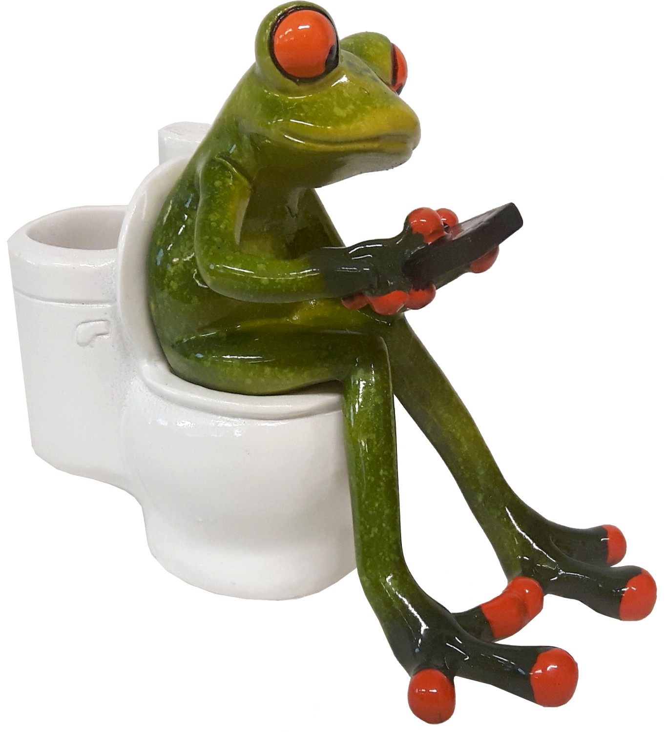 Afbeelding Kikker met de smartphone op toilet door Tuinadvies.be