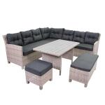 Loungeset DINING - rattan BROWN tafelblad in polywood