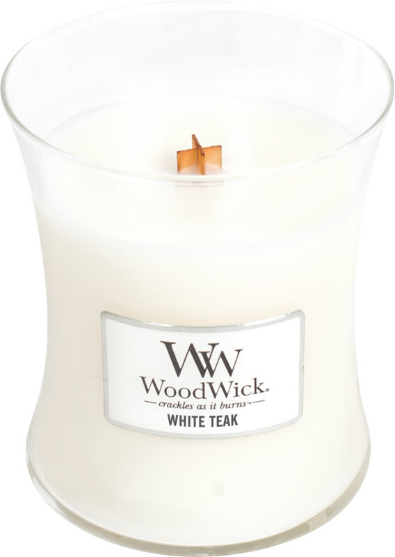Afbeelding WoodWick Medium Candle White Teak door Tuinadvies.be